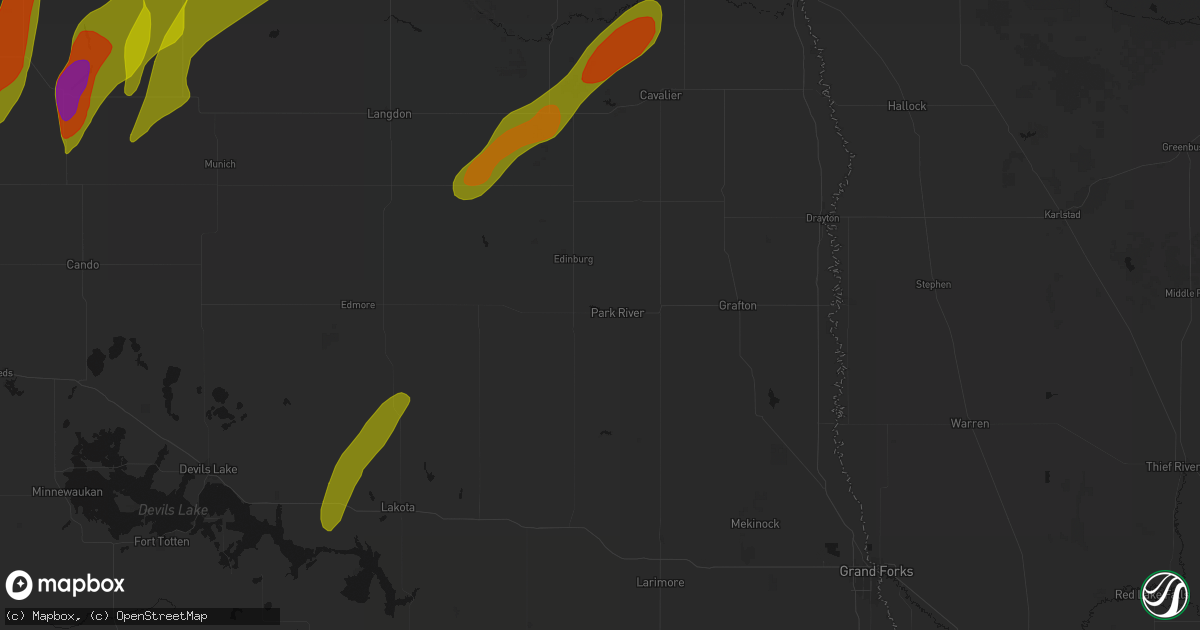 Hail map in Park River, ND on June 2, 2026