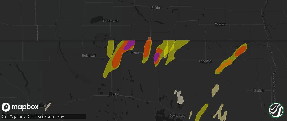 Hail map in Perth, ND on June 2, 2026