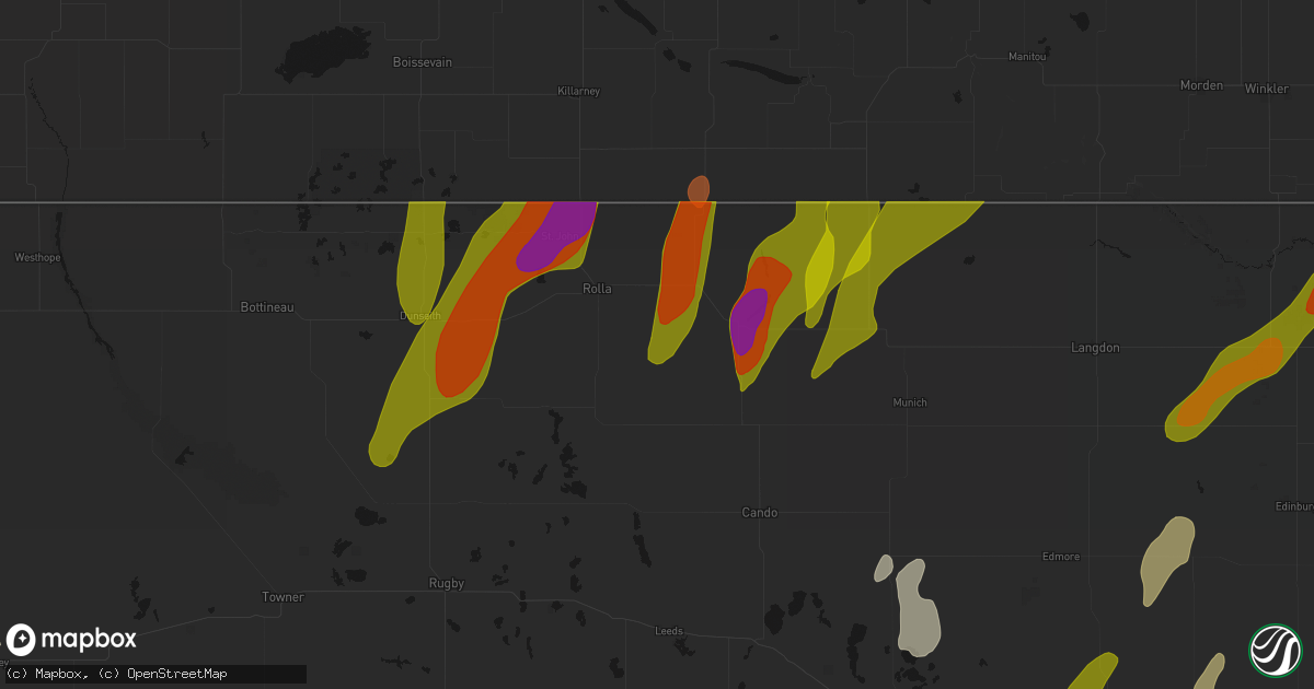Hail map in Perth, ND on June 2, 2026