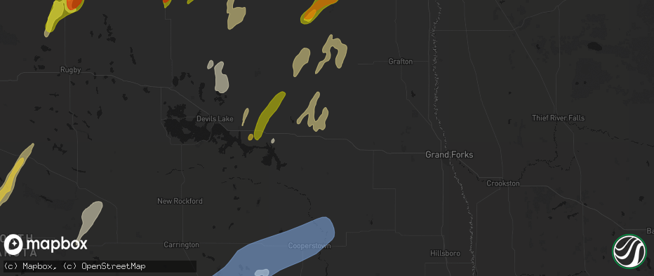 Hail map in Petersburg, ND on June 2, 2026