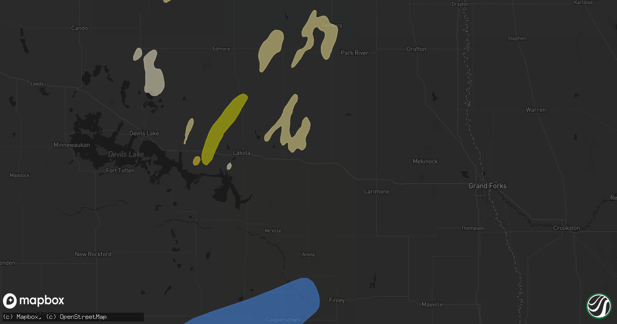 Hail map in Petersburg, ND on June 2, 2026