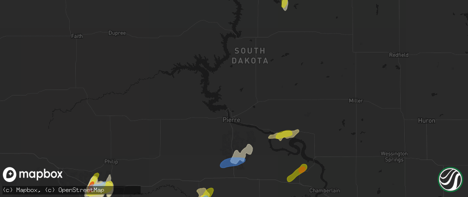 Hail map in Pierre, SD on June 2, 2026