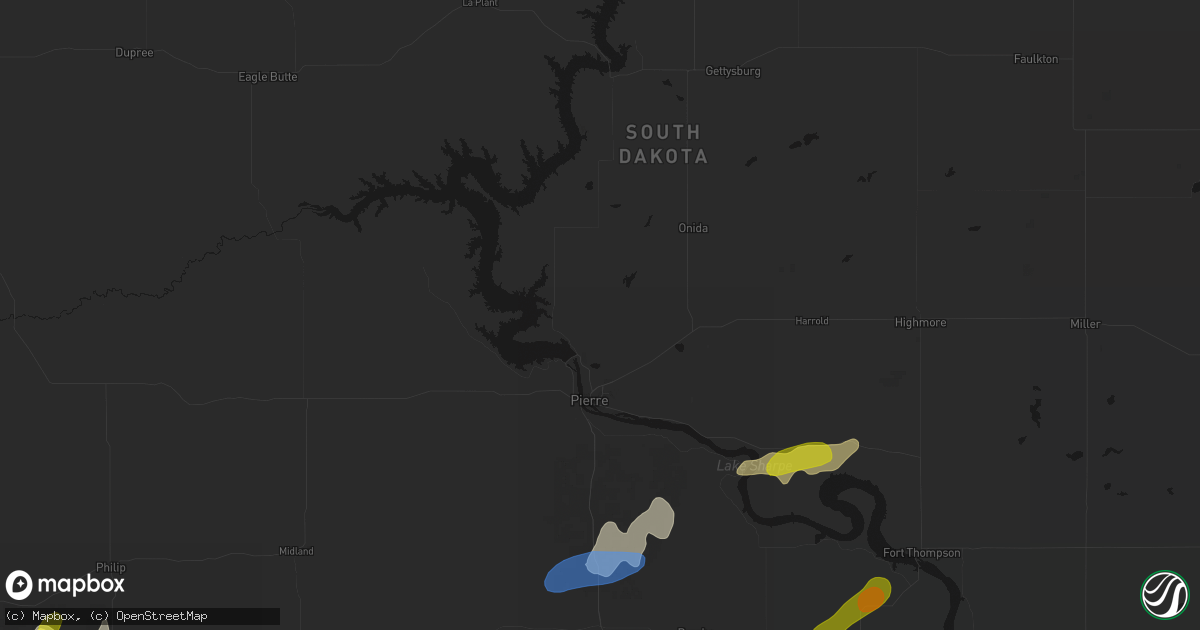 Hail map in Pierre, SD on June 2, 2026