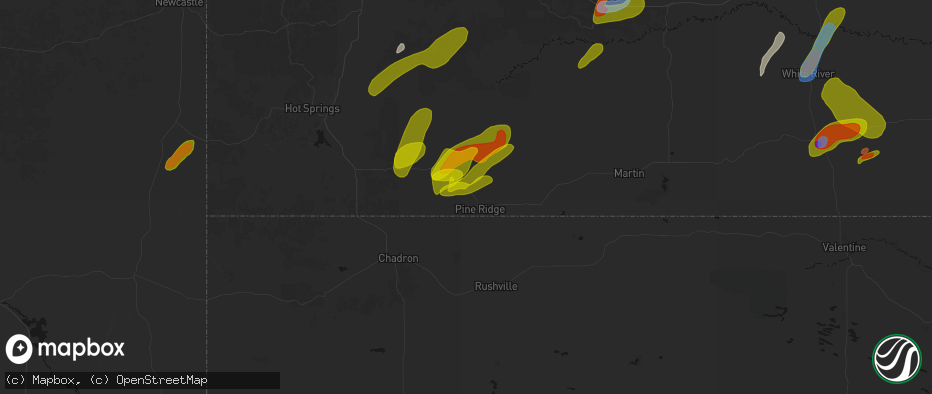 Hail map in Pine Ridge, SD on June 2, 2026