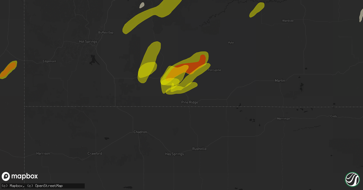 Hail map in Pine Ridge, SD on June 2, 2026