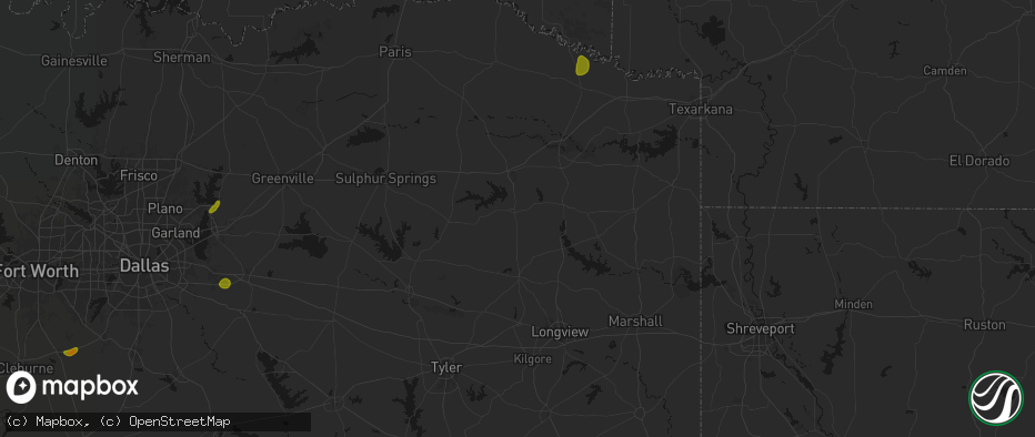 Hail map in Pittsburg, TX on June 2, 2026
