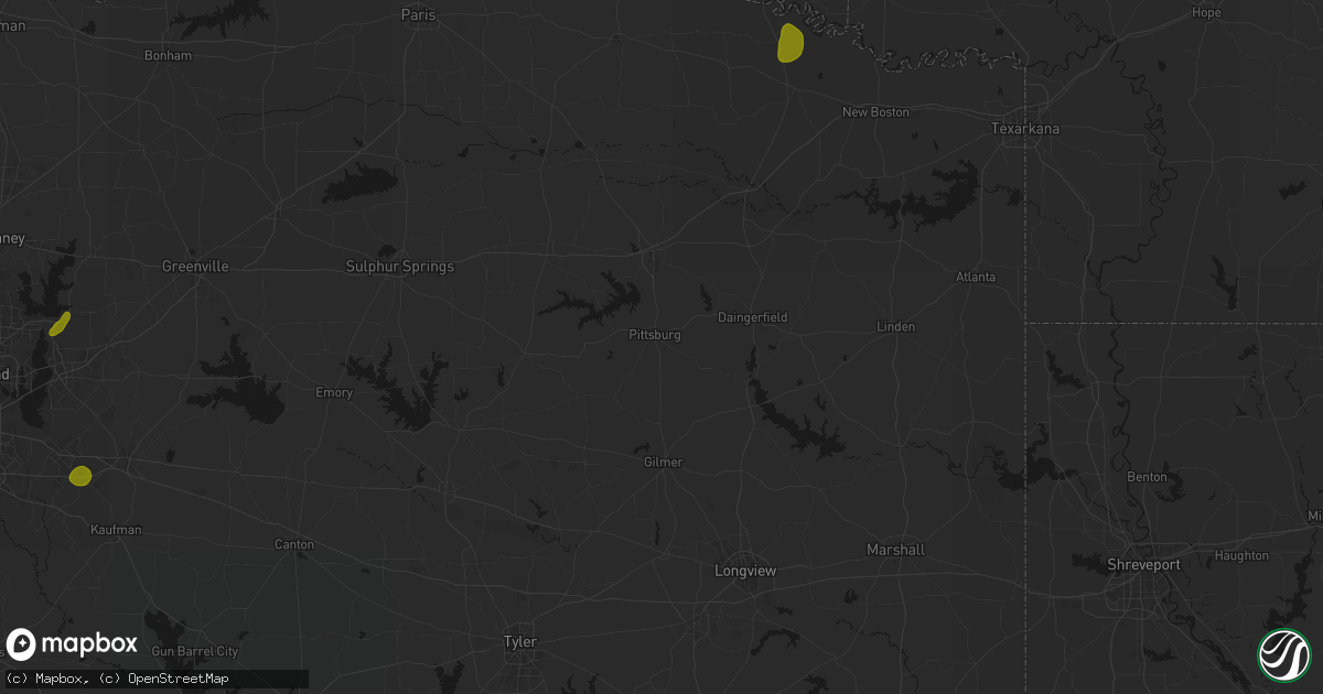 Hail map in Pittsburg, TX on June 2, 2026