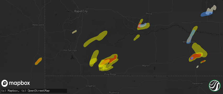 Hail map in Porcupine, SD on June 2, 2026