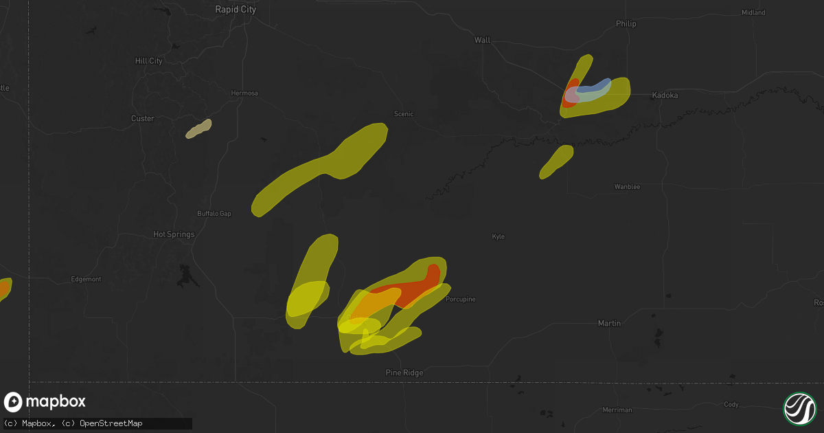 Hail map in Porcupine, SD on June 2, 2026