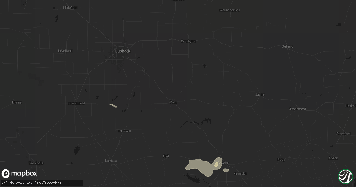 Hail map in Post, TX on June 2, 2026