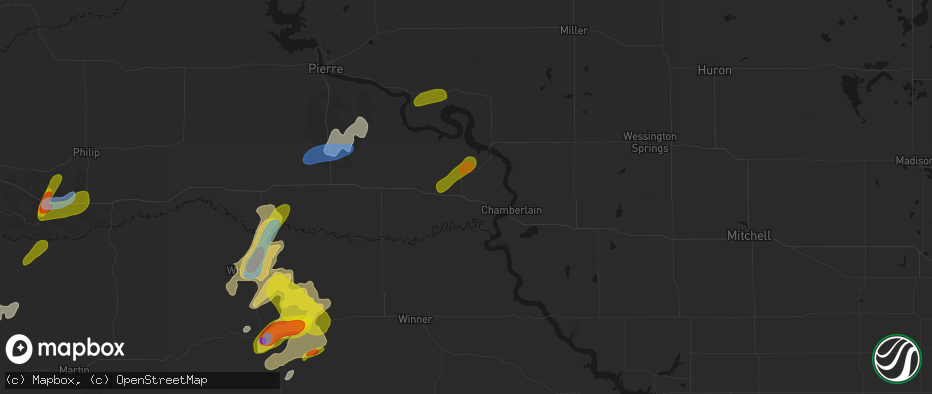 Hail map in Reliance, SD on June 2, 2026