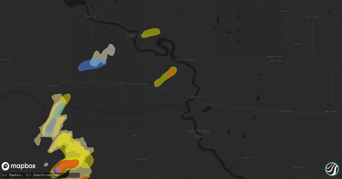 Hail map in Reliance, SD on June 2, 2026