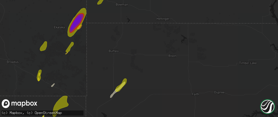 Hail map in Reva, SD on June 2, 2026