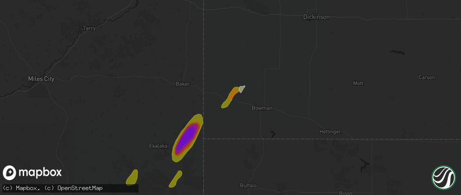 Hail map in Rhame, ND on June 2, 2026