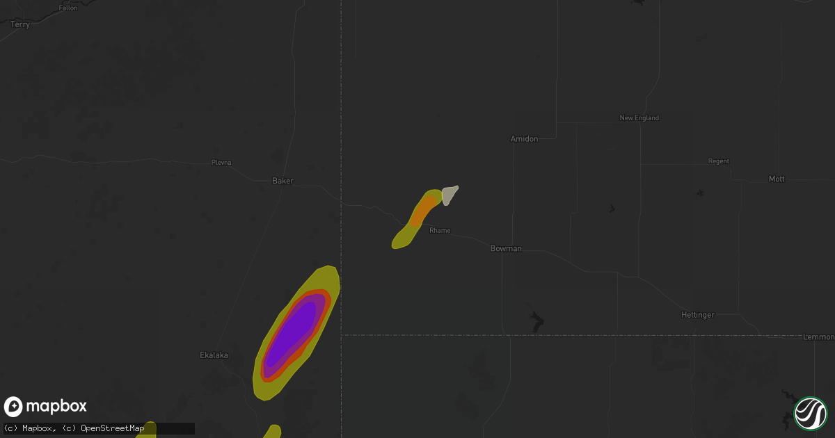 Hail map in Rhame, ND on June 2, 2026