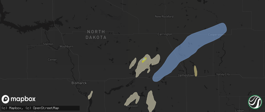 Hail map in Robinson, ND on June 2, 2026