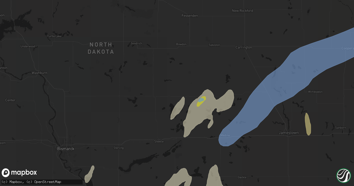 Hail map in Robinson, ND on June 2, 2026