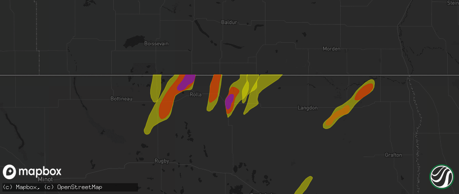 Hail map in Rocklake, ND on June 2, 2026