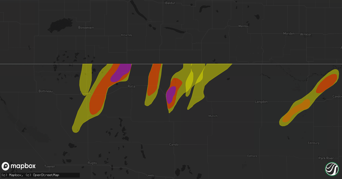 Hail map in Rocklake, ND on June 2, 2026