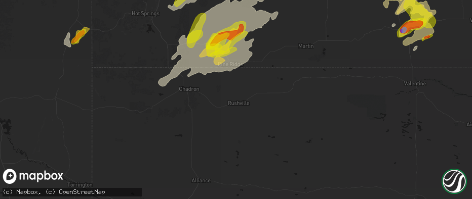 Hail map in Rushville, NE on June 2, 2026