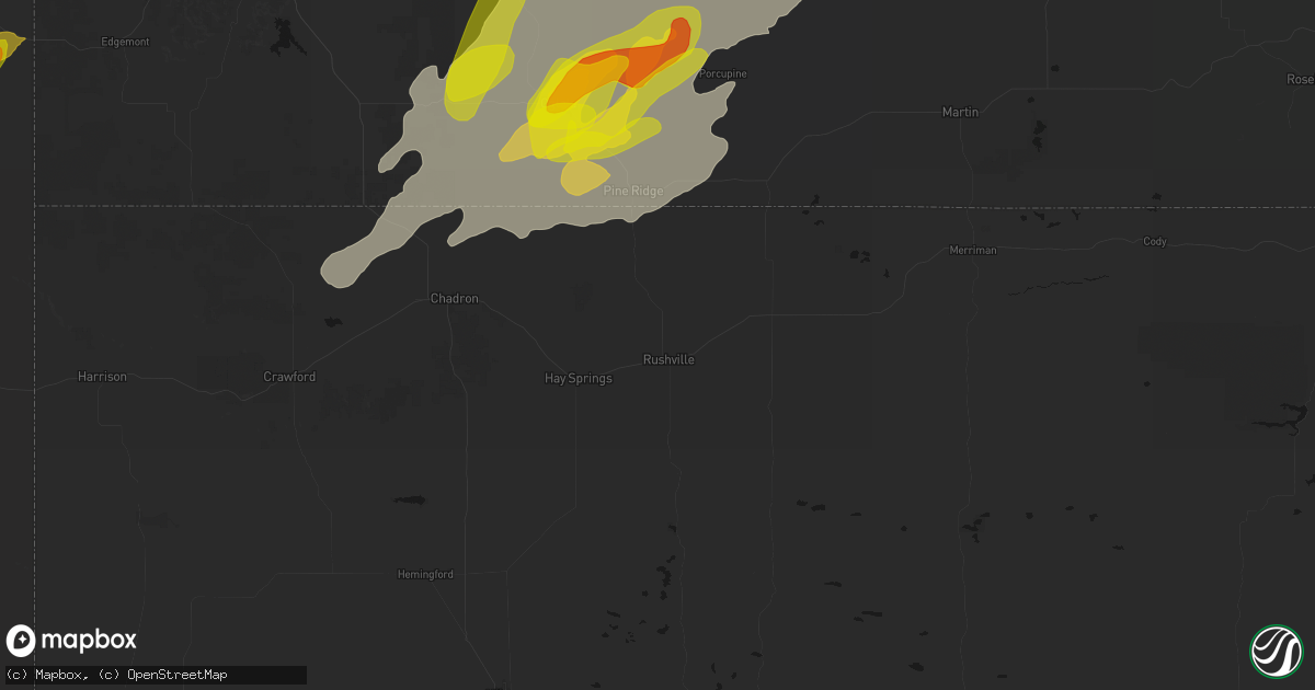 Hail map in Rushville, NE on June 2, 2026