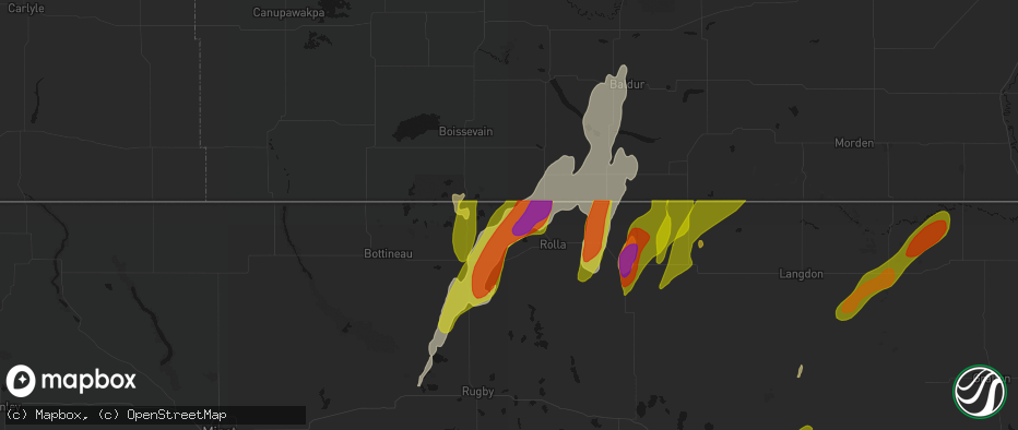 Hail map in Saint John, ND on June 2, 2026