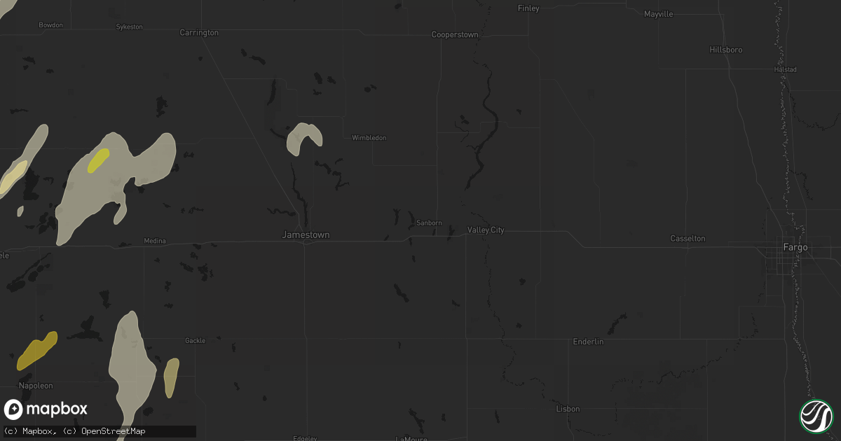 Hail map in Sanborn, ND on June 2, 2026