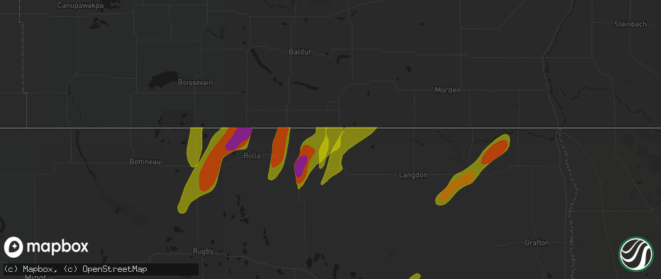 Hail map in Sarles, ND on June 2, 2026