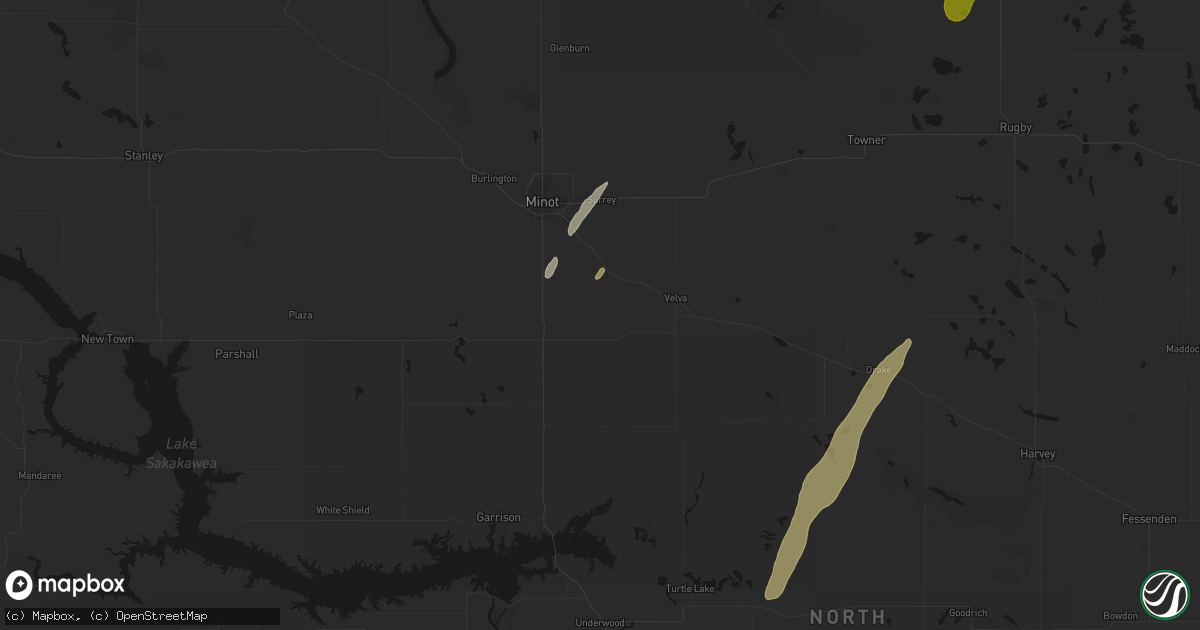Hail map in Sawyer, ND on June 2, 2026