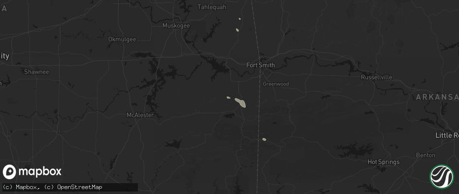 Hail map in Shady Point, OK on June 2, 2026
