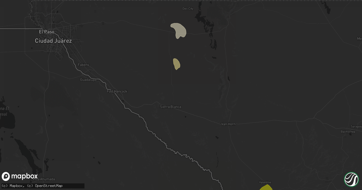 Hail map in Sierra Blanca, TX on June 2, 2026