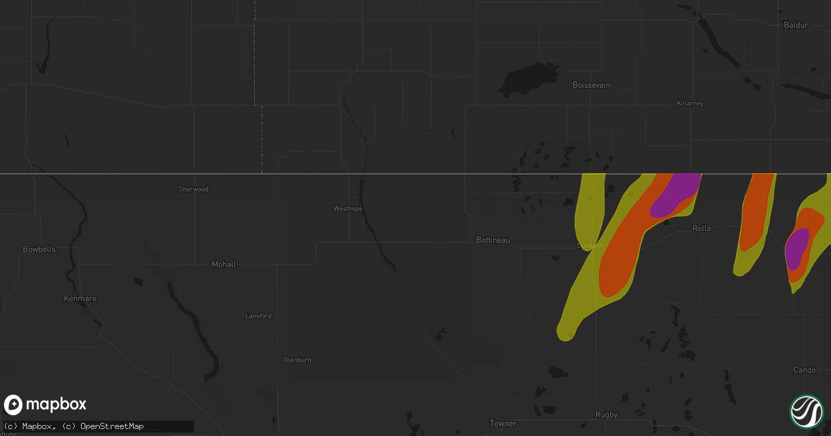 Hail map in Souris, ND on June 2, 2026