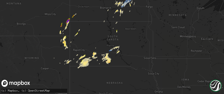 Hail map in South Dakota on June 2, 2026