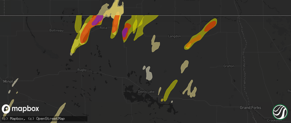 Hail map in Starkweather, ND on June 2, 2026