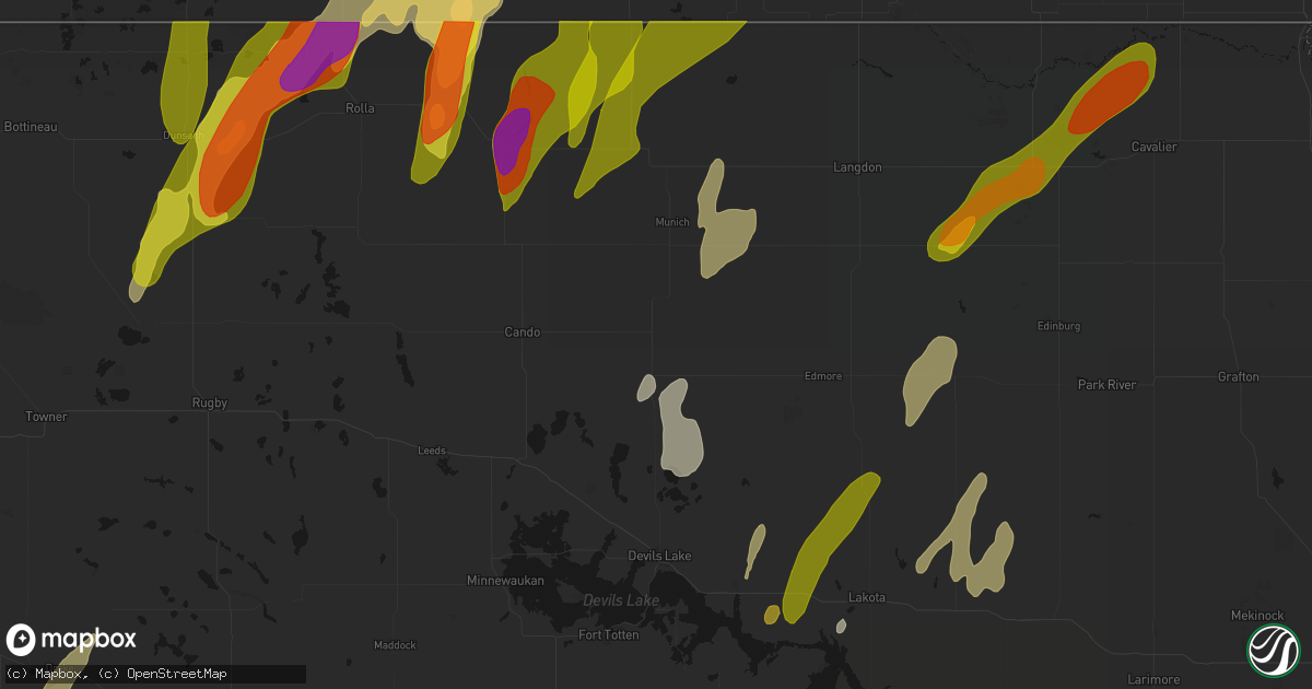 Hail map in Starkweather, ND on June 2, 2026
