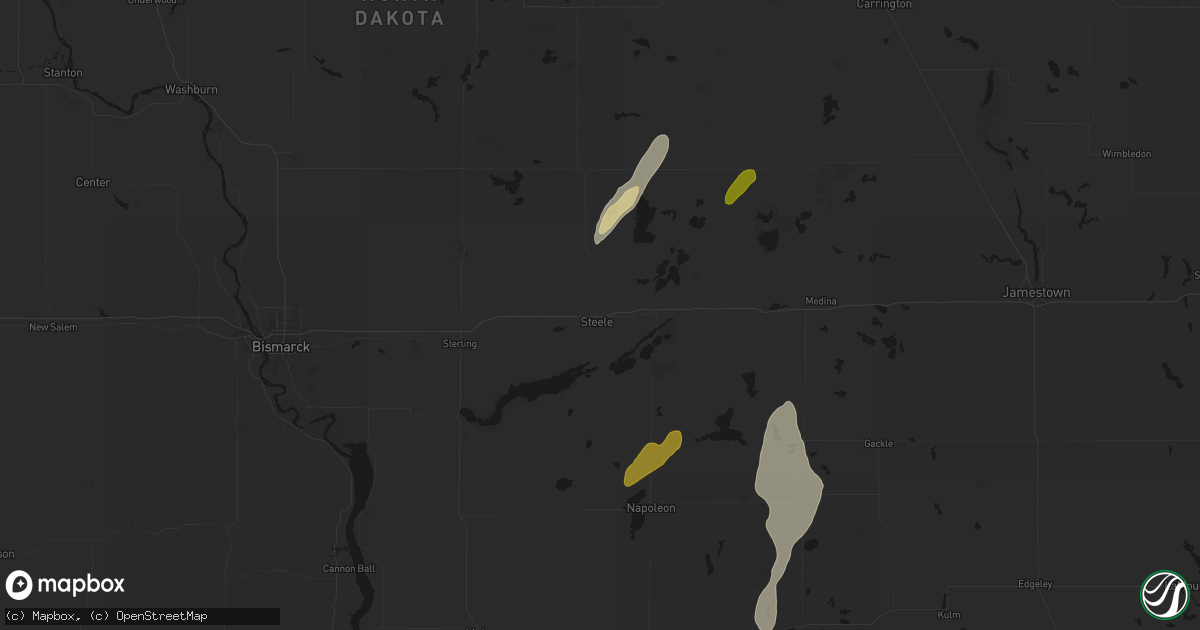 Hail map in Steele, ND on June 2, 2026