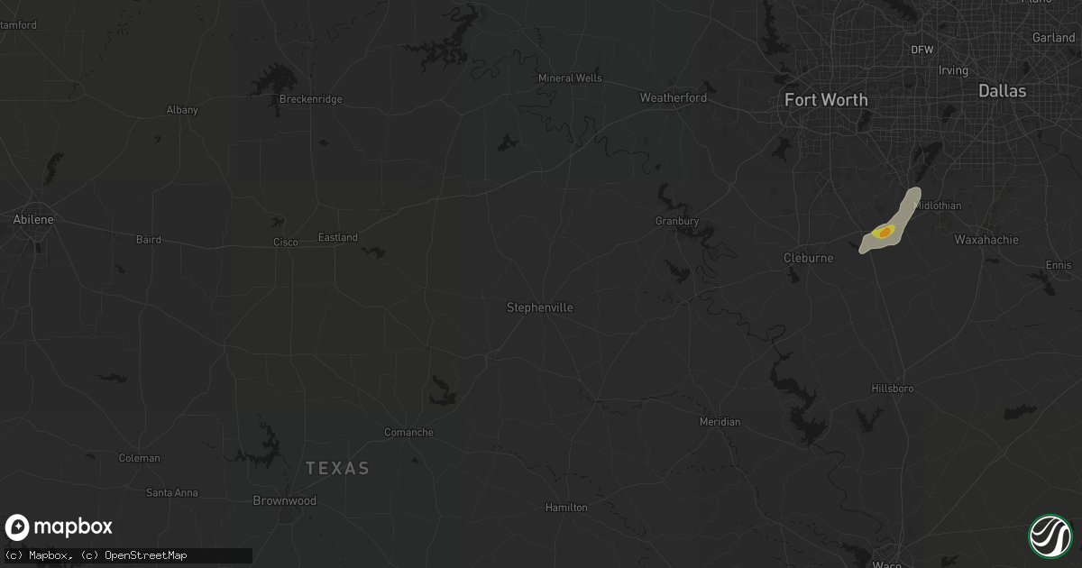 Hail map in Stephenville, TX on June 2, 2026