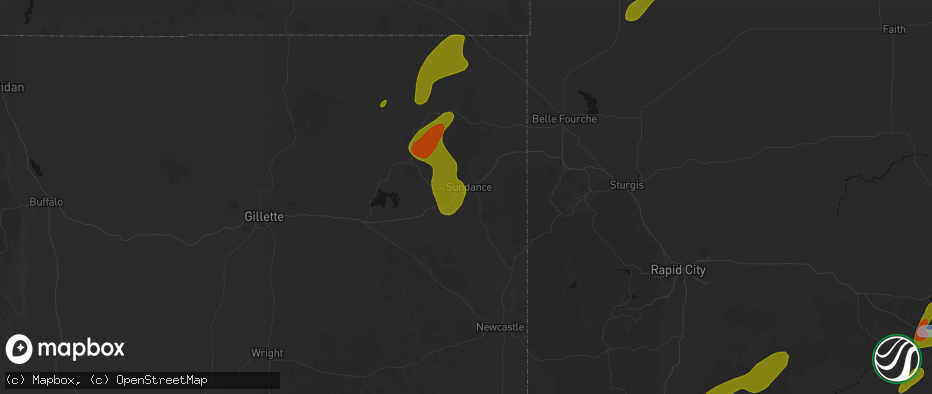 Hail map in Sundance, WY on June 2, 2026
