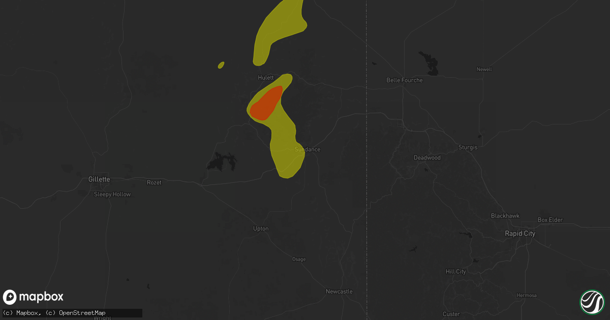 Hail map in Sundance, WY on June 2, 2026