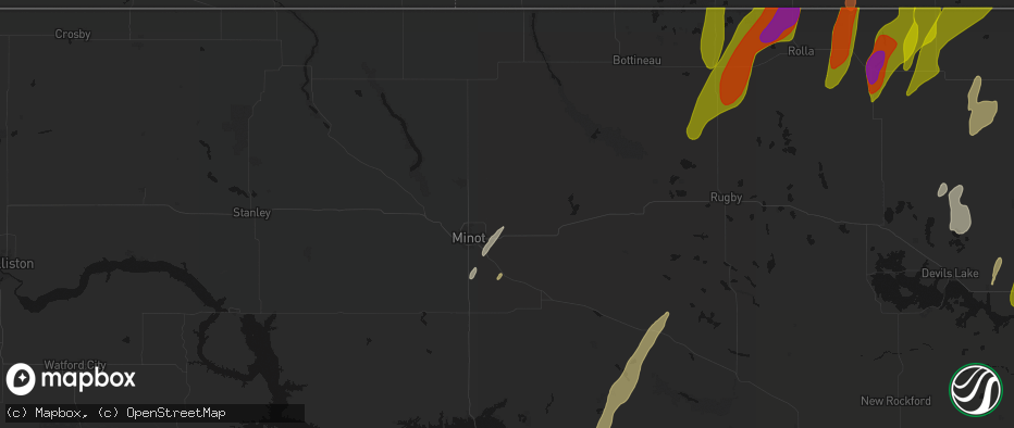 Hail map in Surrey, ND on June 2, 2026