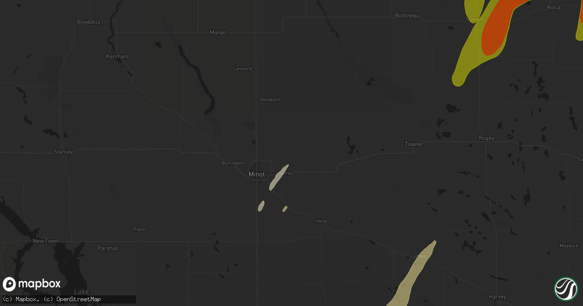 Hail map in Surrey, ND on June 2, 2026