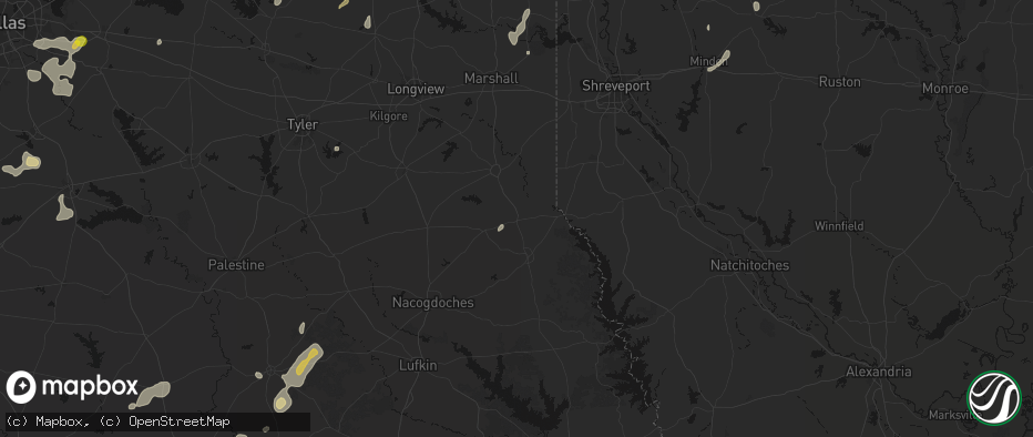 Hail map in Tenaha, TX on June 2, 2026