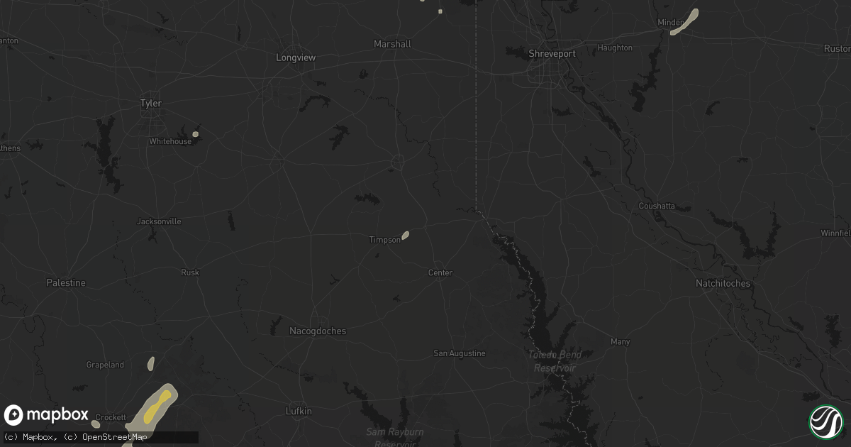 Hail map in Tenaha, TX on June 2, 2026
