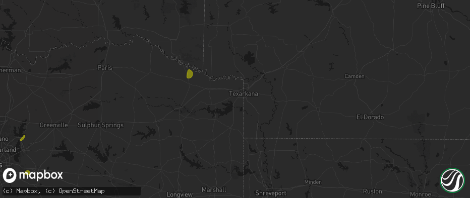 Hail map in Texarkana, TX on June 2, 2026