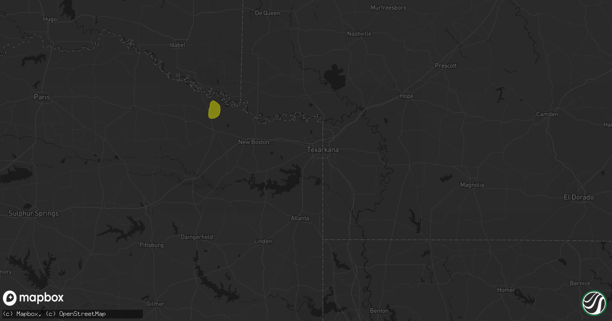 Hail map in Texarkana, TX on June 2, 2026