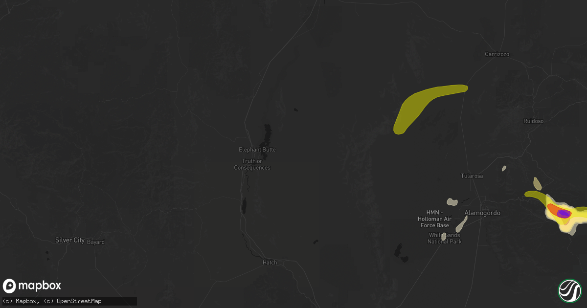 Hail map in Truth Or Consequences, NM on June 2, 2026