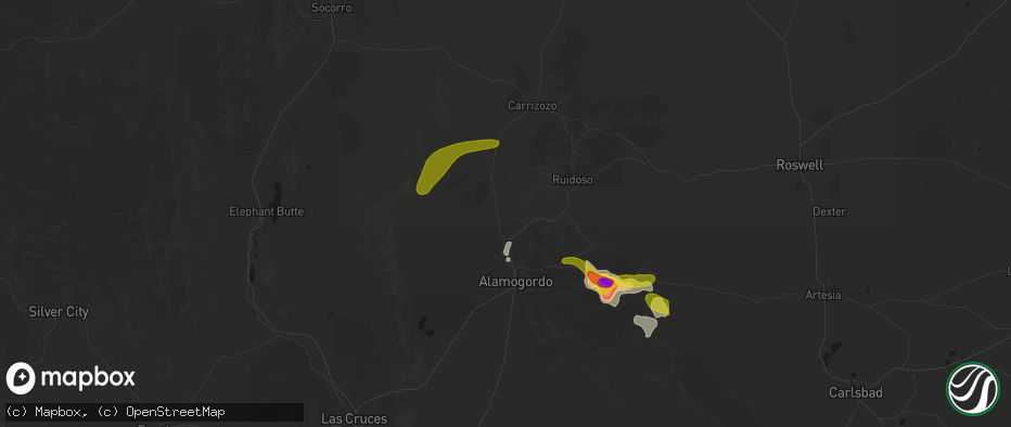 Hail map in Tularosa, NM on June 2, 2026