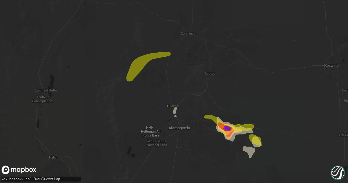 Hail map in Tularosa, NM on June 2, 2026