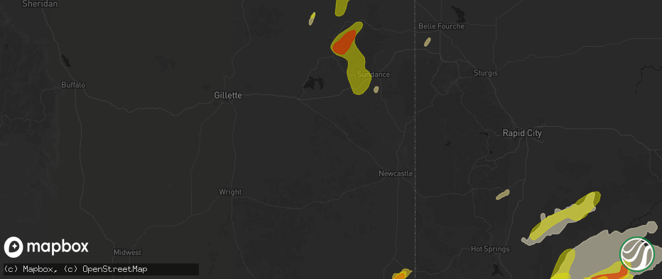 Hail map in Upton, WY on June 2, 2026