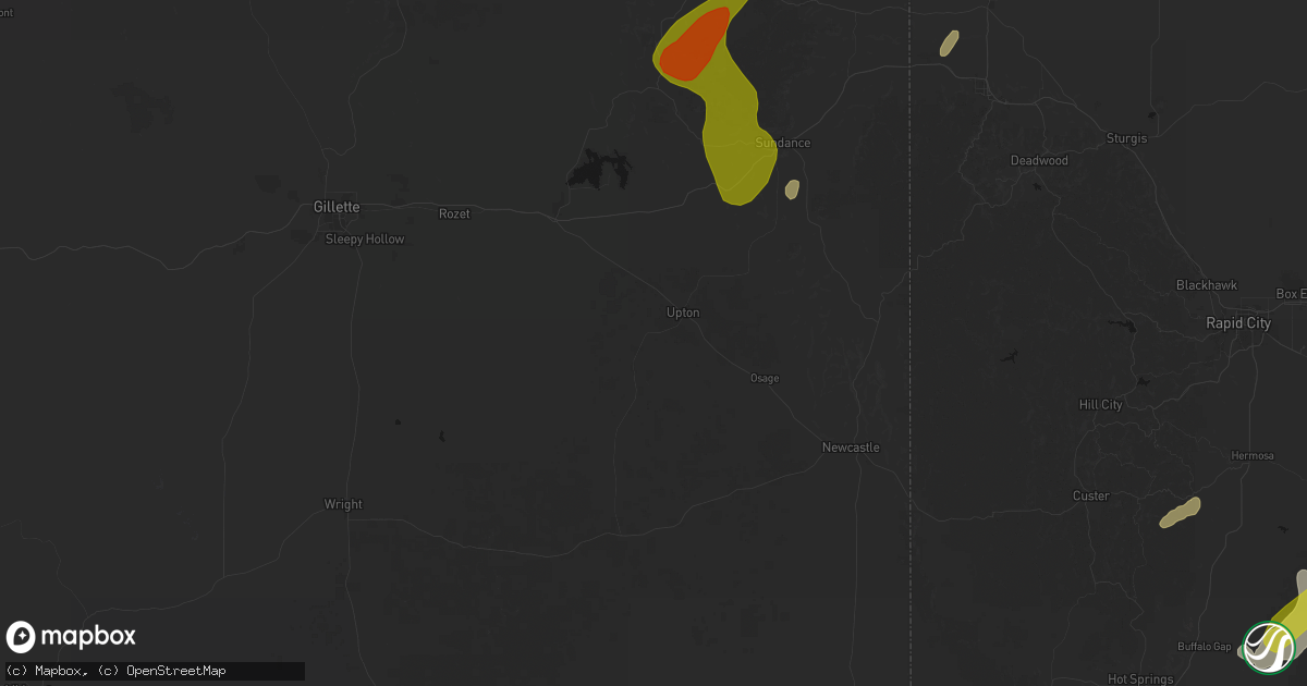 Hail map in Upton, WY on June 2, 2026